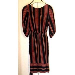Vintage Rashann Womens Blouson Dress Multicolor Stripe Belted Midi Puff Zip 7/8